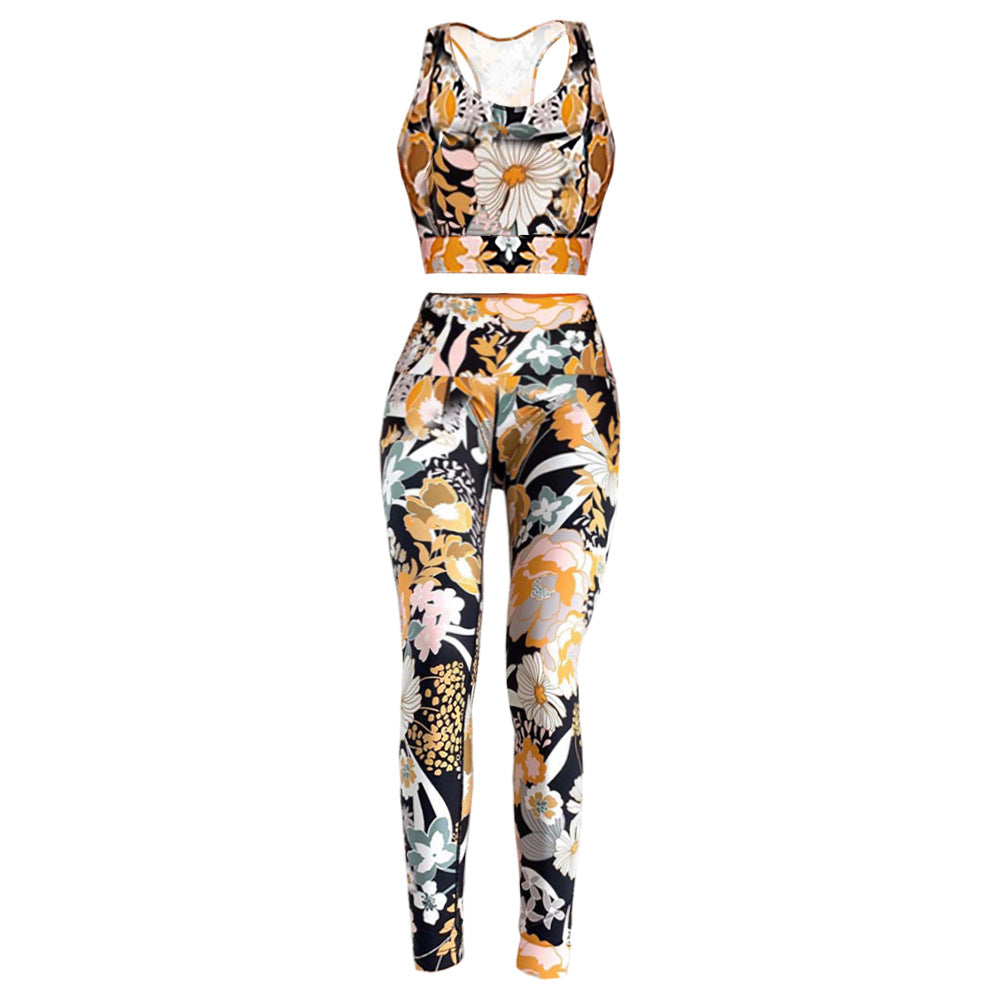 Popular Printed Sports Vest Yoga Fitness Summer Suit Women two piece set