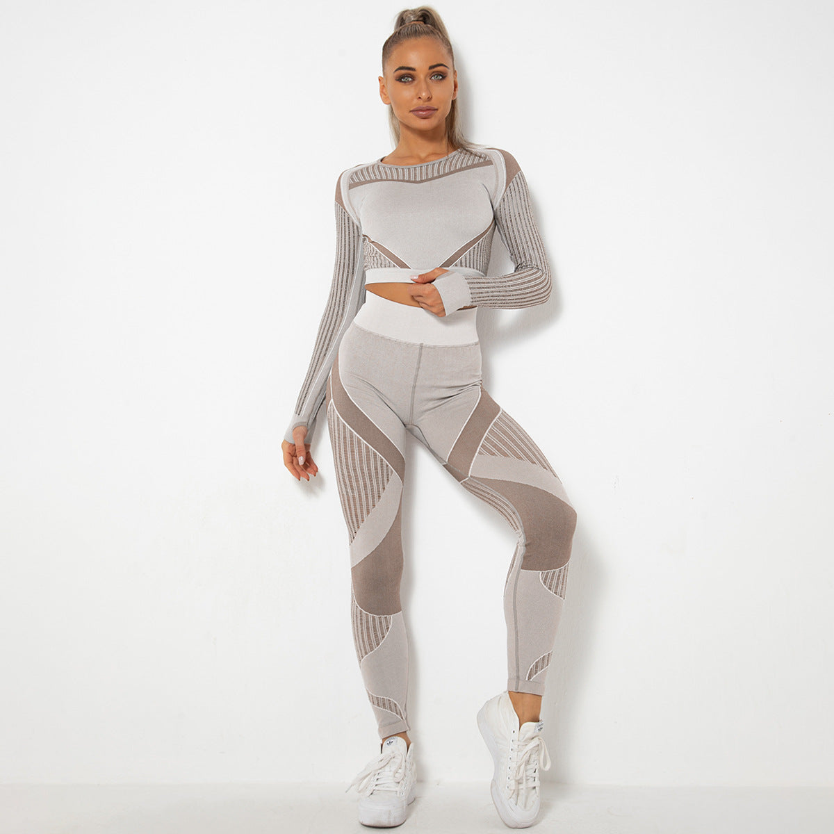 Seamless Hollow Out Cutout Moisture-Absorbing Yoga Long Sleeve Suit Yoga Clothes Sports Fitness Running Yoga Pants Women