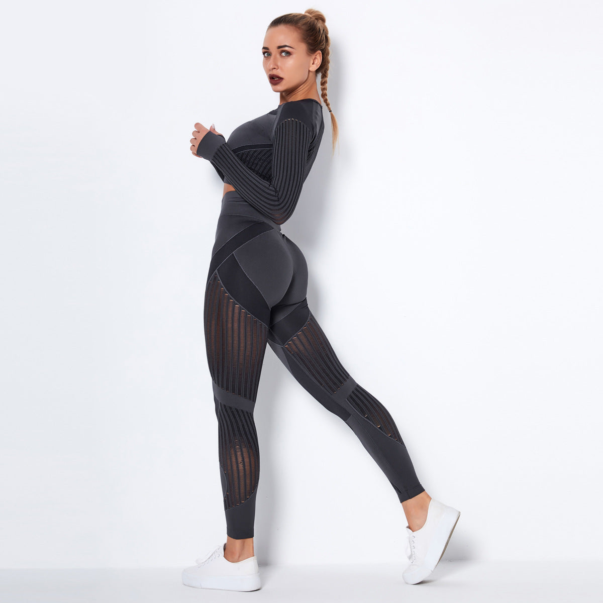 Seamless Hollow Out Cutout Moisture-Absorbing Yoga Long Sleeve Suit Yoga Clothes Sports Fitness Running Yoga Pants Women